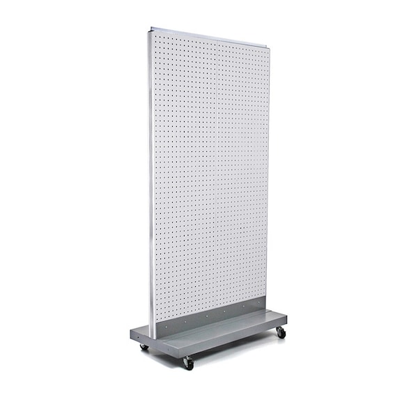 Two-Sided Double Pegboard Floor Display on Wheeled Base